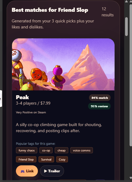 NextGame recommended game match card