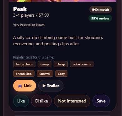 NextGame detail screen with action buttons